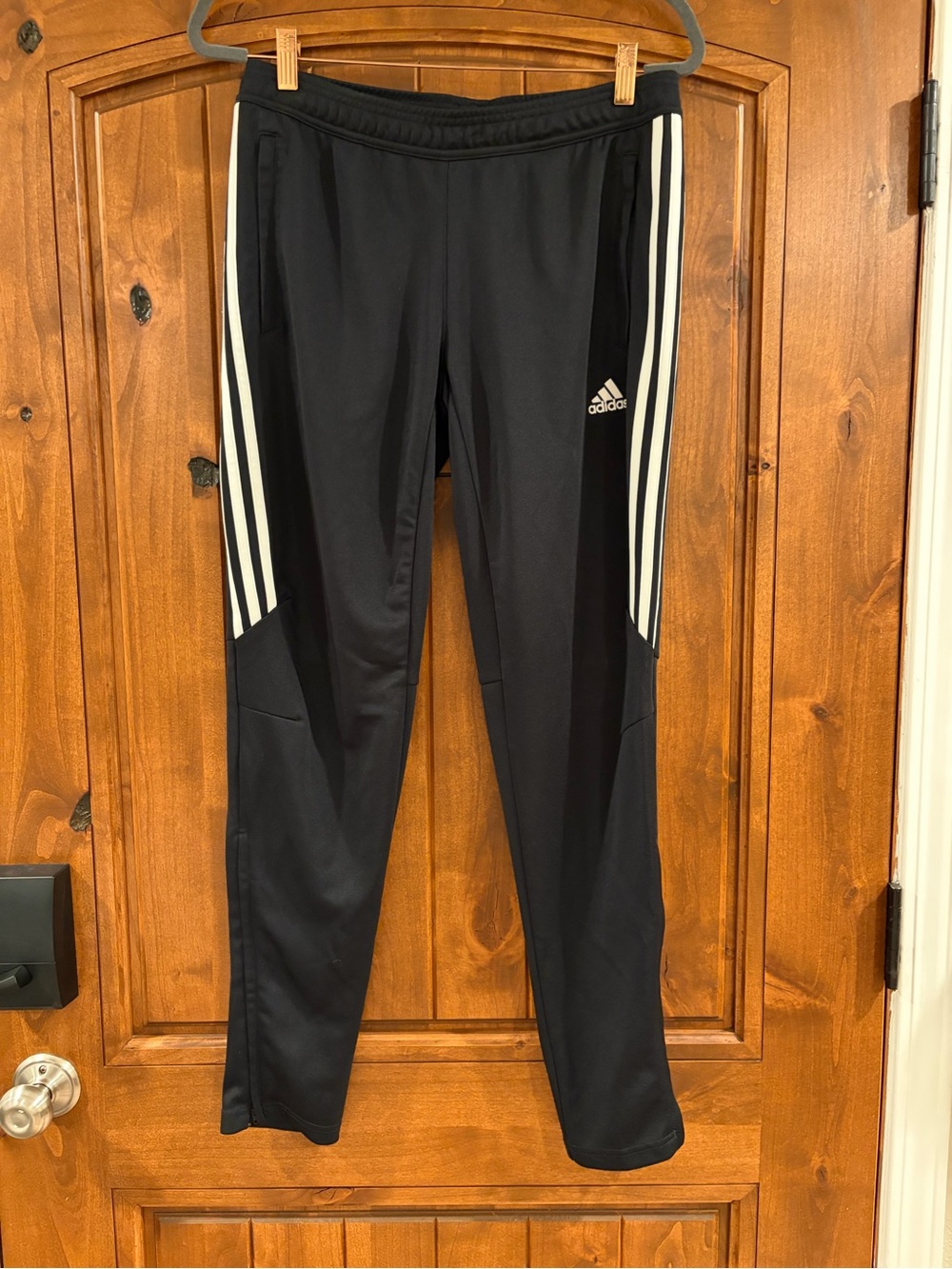 Adidas Black Athletic Track Pants with White Stripes